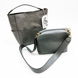 Jen & Co Bag in a Bag Abby Vegan Leather Lizard Bucket Gray Color